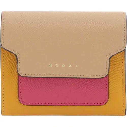 Mehrfarbige Saffiano-Lederklappe Brieftasche , Damen, Größe: ONE Size - Marni - Modalova