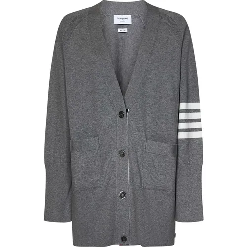 Grey Oversized Cardigan with 4-Bar Detailing , female, Sizes: 2XS, S - Thom Browne - Modalova