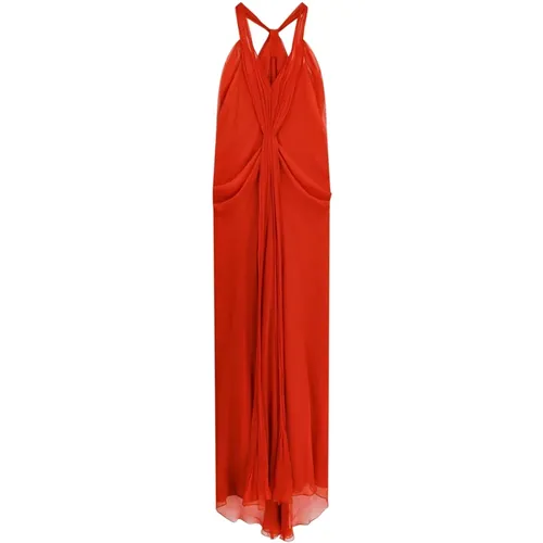 Rotes ärmelloses V-Ausschnitt Kleid - alberta ferretti - Modalova