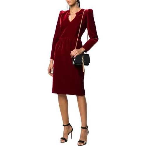 Velvet Midi Dress with Geometric Neckline , female, Sizes: S - Saint Laurent - Modalova