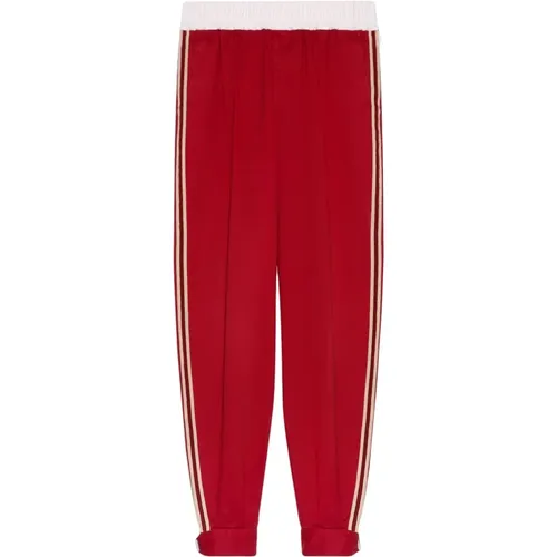 Rote Baumwollbohrhose mit kontrastierenden Seitenbändern - Gucci - Modalova