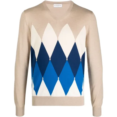 Diamond Pattern Cotton and Cashmere Sweater , male, Sizes: L - Ballantyne - Modalova