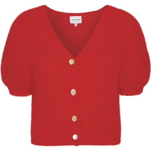 Roter V-Ausschnitt Kurz-Cardigan - American Dreams - Modalova