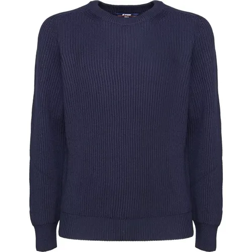 Blauer Wollpullover mit Rundhalsausschnitt - K-way - Modalova