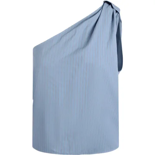 One-shoulder pinstriped shirt with knot detail , female, Sizes: 2XS, S - Federica Tosi - Modalova