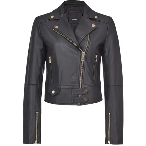 Biker Style Leather Jacket , female, Sizes: L - pinko - Modalova