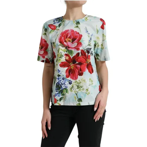 Blau Blumendruck T-Shirt - Dolce & Gabbana - Modalova