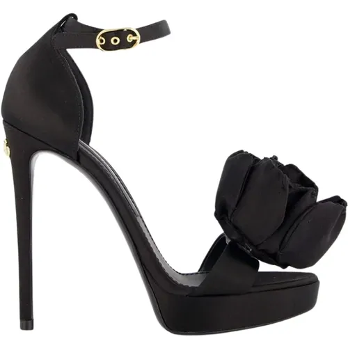 Floral Appliqué Satin Platform 105mm Sandals , female, Sizes: 4 1/2 UK, 4 UK, 5 UK - Dolce & Gabbana - Modalova