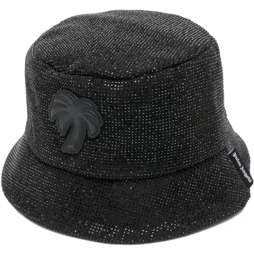Schwarze Baumwollmütze mit Lederpalm-Logo , Damen, Größe: ONE Size - Palm Angels - Modalova