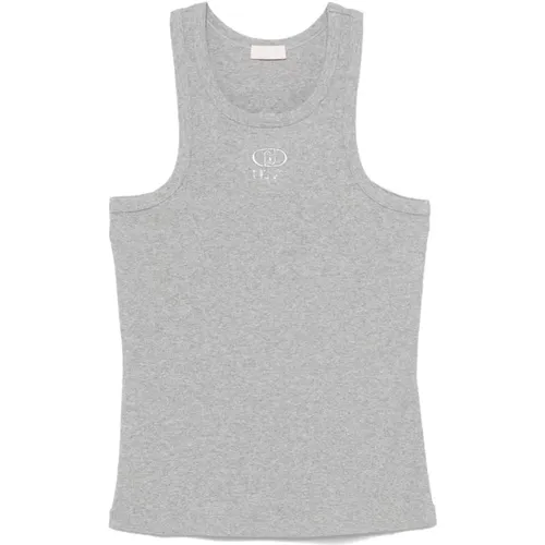 Grey Ribbed Sleeveless Top Embroidered Logo , female, Sizes: M, L, XS - Liu Jo - Modalova