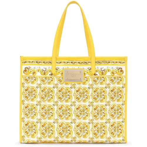 Canary Majolica Print Leather Bag , female, Sizes: ONE SIZE - Dolce & Gabbana - Modalova