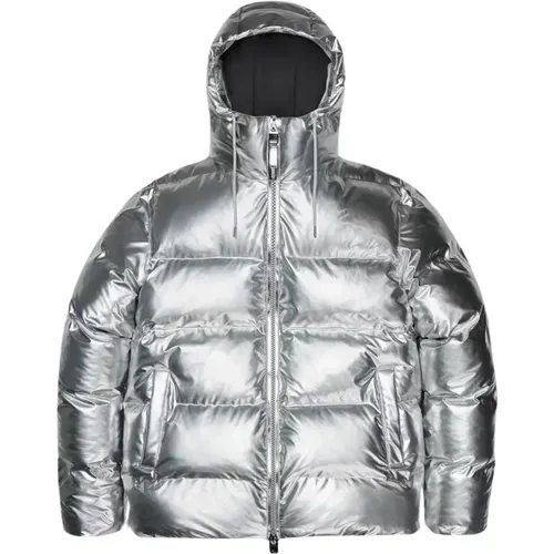 Silber Puffer Jacke , Damen, Größe: L - Rains - Modalova