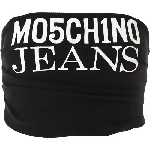 Ribbed Logo Crop Top in , female, Sizes: S, XS, L - Moschino - Modalova