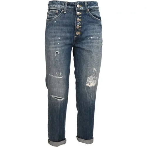 Blaue Jeans mit regulärer Taille und Schmuckknopf, Made in Italy , Damen, Größe: W26 - Dondup - Modalova