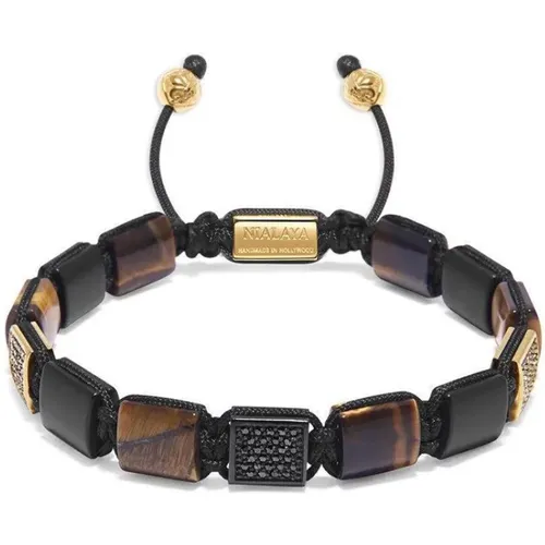 The CZ Flatbead Collection - Brown Tiger Eye and Matte Onyx , male, Sizes: M, 2XL, L, XL - Nialaya - Modalova