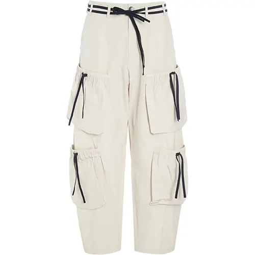 Poplin Pants with Tie Detail Ivory/Black , female, Sizes: XL, L, 2XL - Bitte Kai Rand - Modalova