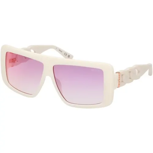 Weiße Sonnenbrille mit Gradient oder Spiegel Violett , Damen, Größe: 60 MM - Guess - Modalova