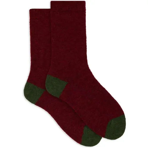 Kurze einfarbige rote Bouclé-Socken für Damen mit kontrastierenden Details , Damen, Größe: S - Gallo - Modalova