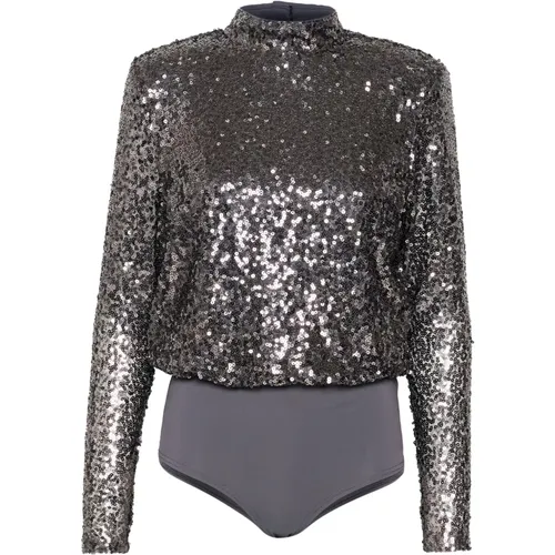 Sequin Bodystocking Blouse Dark Grey , female, Sizes: M - My Essential Wardrobe - Modalova