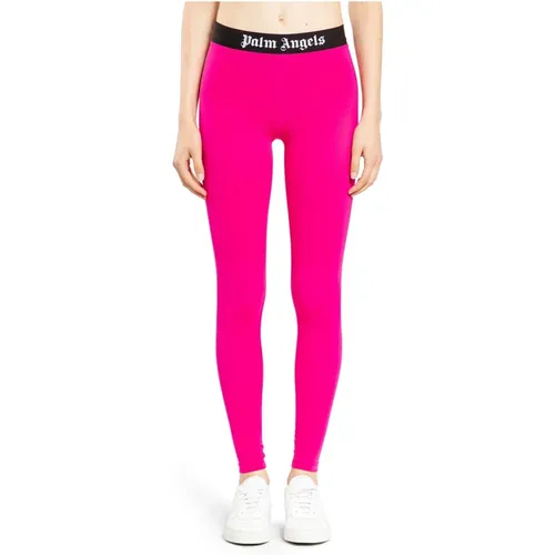 Fuchsia Logo Leggings Elastic Waistband , female, Sizes: XS, M, L, 2XS - Palm Angels - Modalova