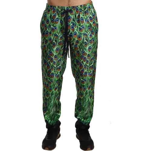 Pea Print Skinny Trouser Pants , male, Sizes: M - Dolce & Gabbana - Modalova