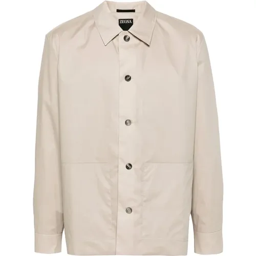 Grey Button-Up Jackets with Pockets , male, Sizes: L - Z Zegna - Modalova