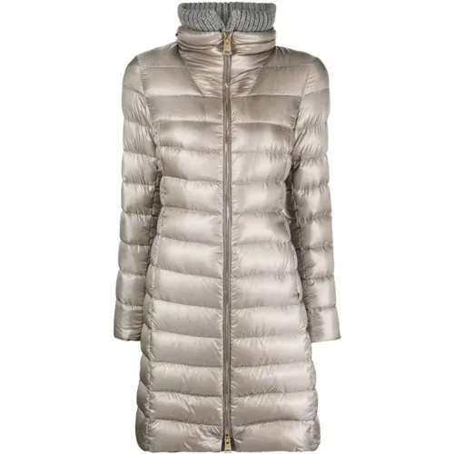Grey Padded Coat with Knitted Collar , female, Sizes: XS, L, 2XS, M - Herno - Modalova