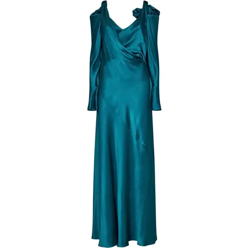 Teal Satin Bow Dress , female, Sizes: M, L - alberta ferretti - Modalova