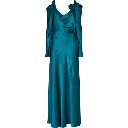 Teal Satin Bow Dress , female, Sizes: M, S, L - alberta ferretti - Modalova