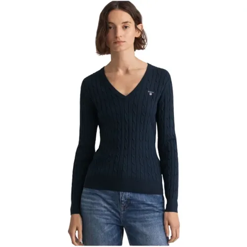 Gedrehter Baumwoll-V-Ausschnitt Pullover , Damen, Größe: 2XL - Gant - Modalova