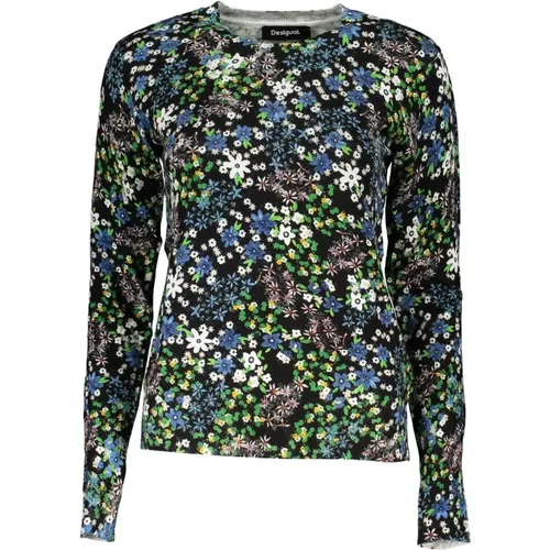 Schwarzes Langarmshirt mit Kontrastdetails , Damen, Größe: XL - Desigual - Modalova