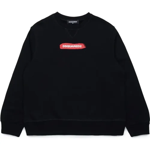 Sweatshirt mit Pinselstrich-Grafik,Schwarzer Baumwollpullover mit Logo-Print - Dsquared2 - Modalova