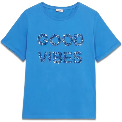 T-Shirt mit Paillettenstickerei , Damen, Größe: XL - Oltre - Modalova