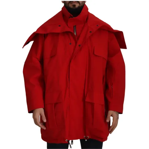 Rote Polyester Windbreaker Jacke mit durchgehendem Reißverschluss - Dolce & Gabbana - Modalova