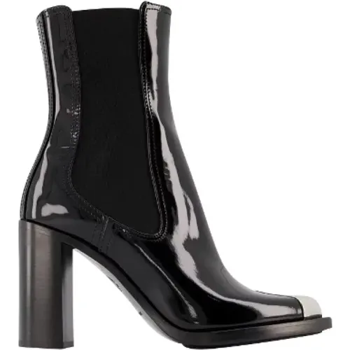 Schwarze Lederstiefel mit hohem Absatz , Damen, Größe: 36 EU - alexander mcqueen - Modalova