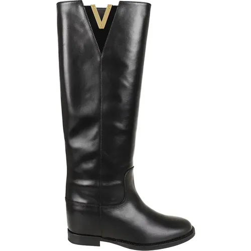 Gold V Leder Kniehoher Stiefel - Via Roma 15 - Modalova