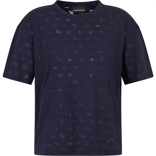 Devoré T-Shirt mit Adlermotiv , Damen, Größe: L - Emporio Armani - Modalova