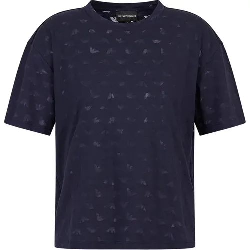 Eagle Motif Devoré Women`s T-Shirt , female, Sizes: L, XS - Emporio Armani - Modalova