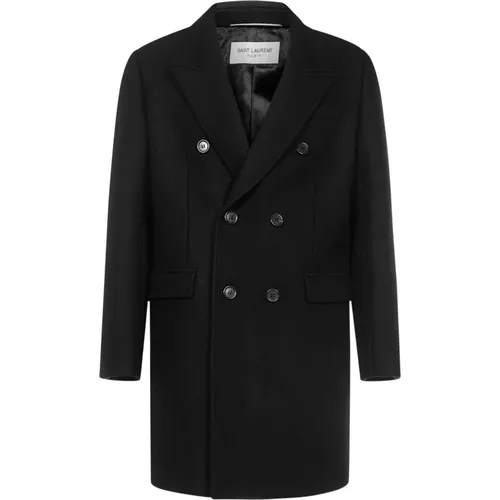 Schwarzer Zweireiher-Mantel für moderne Männer - Saint Laurent - Modalova