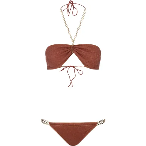 Lurex Bikini with Chain Detail , female, Sizes: S, M - Oseree - Modalova