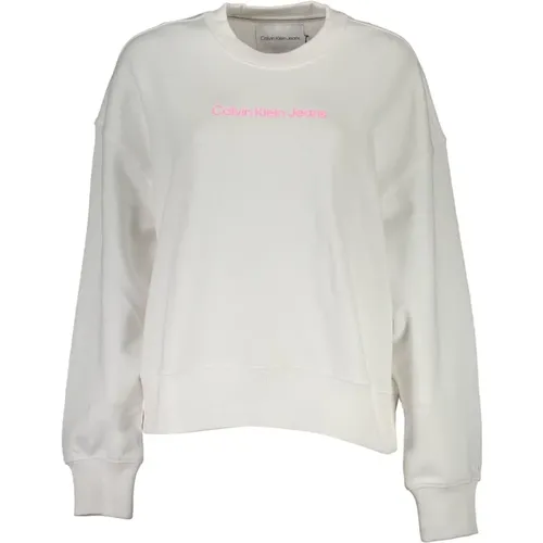 Weiße Baumwollpullover mit Logo-Print , Damen, Größe: L - Calvin Klein - Modalova