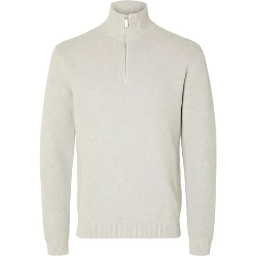 Melange Pullover mit Troyerkragen , Herren, Größe: M - Selected Homme - Modalova