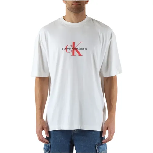 Oversized Cotton Logo Print T-shirt , male, Sizes: XL, 2XL, L, M, 3XL - Calvin Klein Jeans - Modalova