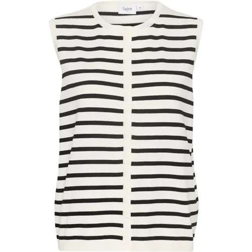 Striped Vest Cardigan , female, Sizes: 2XL, M - Saint Tropez - Modalova