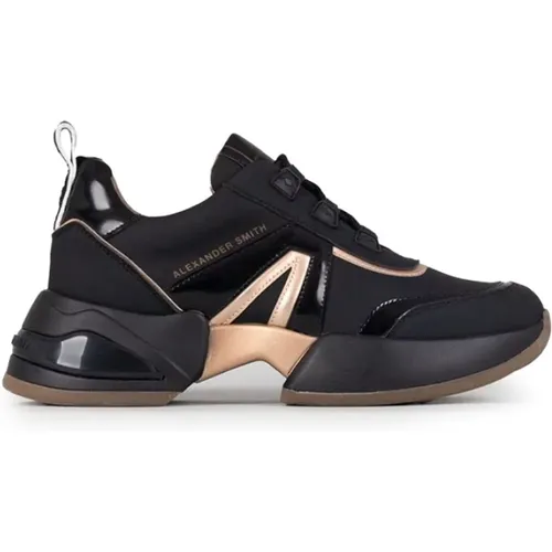 Schwarze Plateau-Sneaker mit goldenen Details , Damen, Größe: 36 EU - Alexander Smith - Modalova