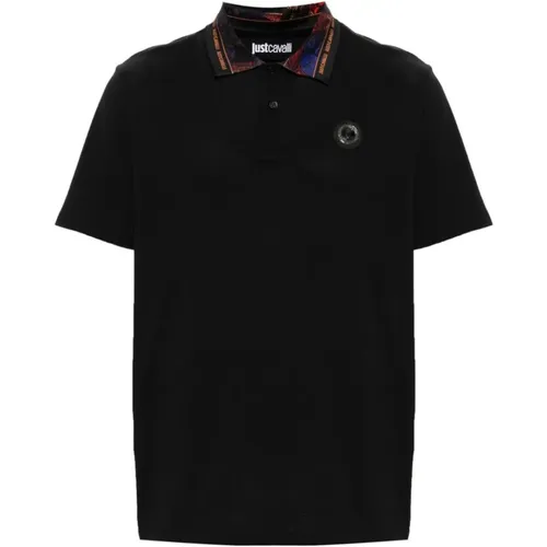 Schwarzes Poloshirt mit Logo-Print , Herren, Größe: M - Just Cavalli - Modalova