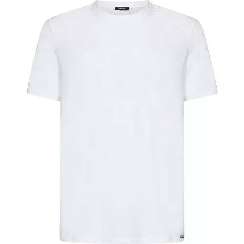 Weißes geripptes Crewneck T-Shirt für Männer , Herren, Größe: XL - Tom Ford - Modalova