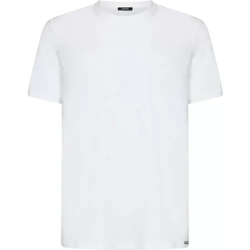 Weißes geripptes Crewneck T-Shirt für Männer , Herren, Größe: S - Tom Ford - Modalova