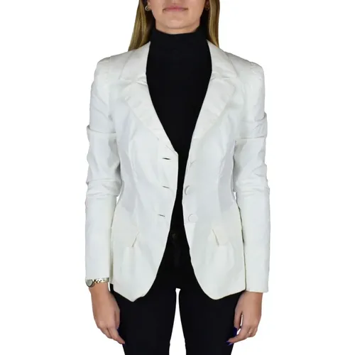 Weiße Sportjacke mit einzigartigem gewelltem Kragen und Gürtel , Damen, Größe: M - Prada - Modalova