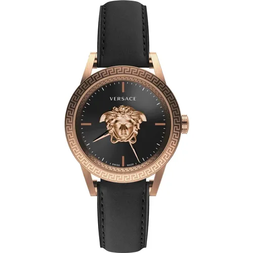 Luxury Black Leather Men's Watch , male, Sizes: ONE SIZE - Versace - Modalova